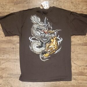 Hard Rock Cafe Brown Tee with Dragon Graphic